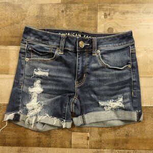 American Eagle Outfitters Midi Distressed‎ Denim Shorts Women’s Size 2